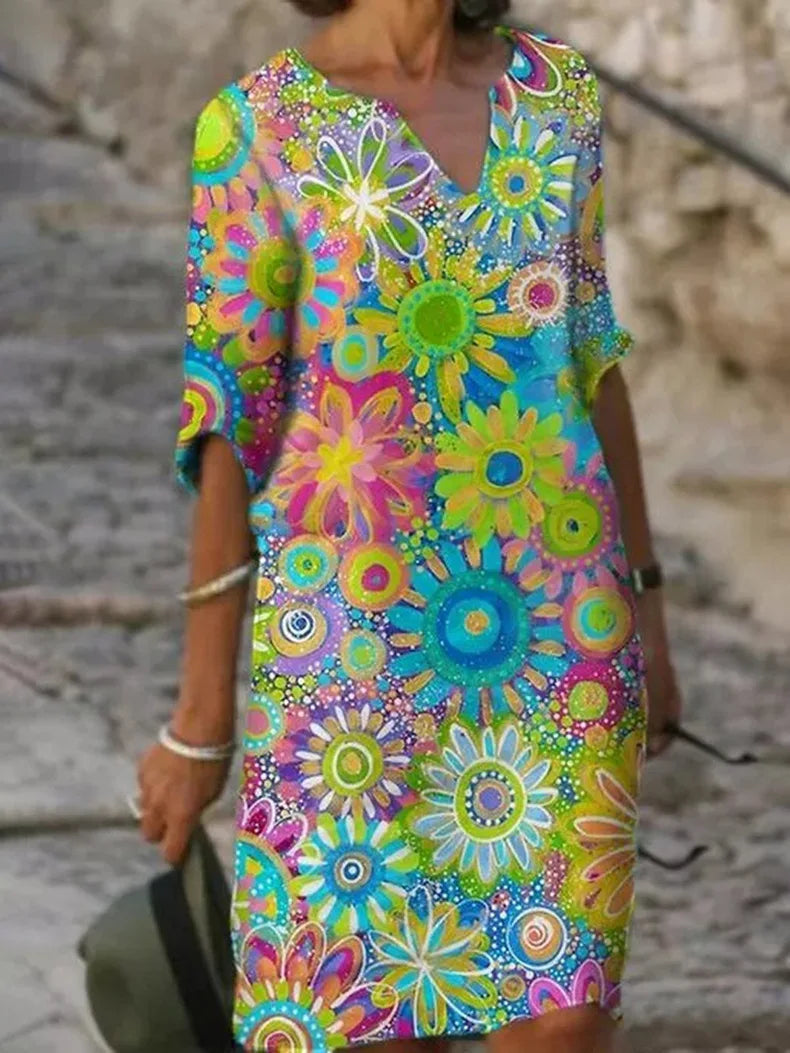 Midi jurk voor dames met elegant bloemenmotief