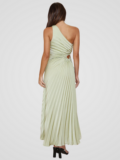 Stijlvolle one shoulder maxi jurk met plissé details