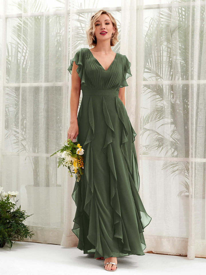 Maxi jurk met elegante plooidetails en V-hals voor een stijlvolle look