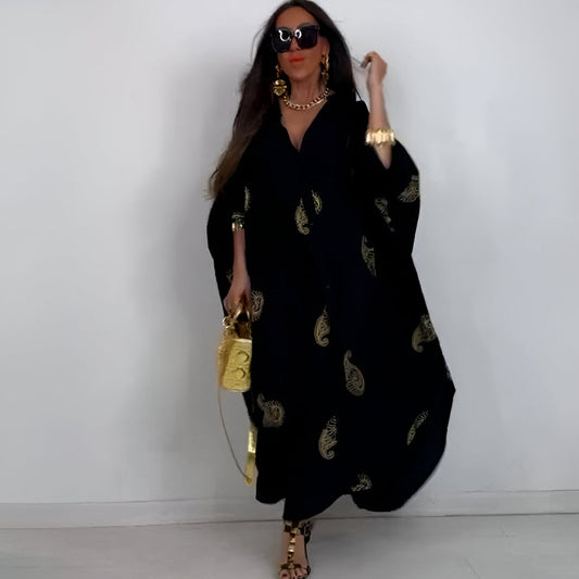 Maxi dames kaftan met luchtige pasvorm en speels patroon