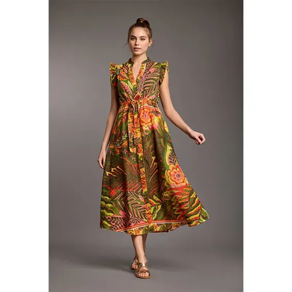 Zomerse maxi jurk met print en korte mouwen