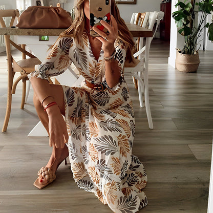 Maxi zomerjurk met bladmotief perfect voor warme dagen