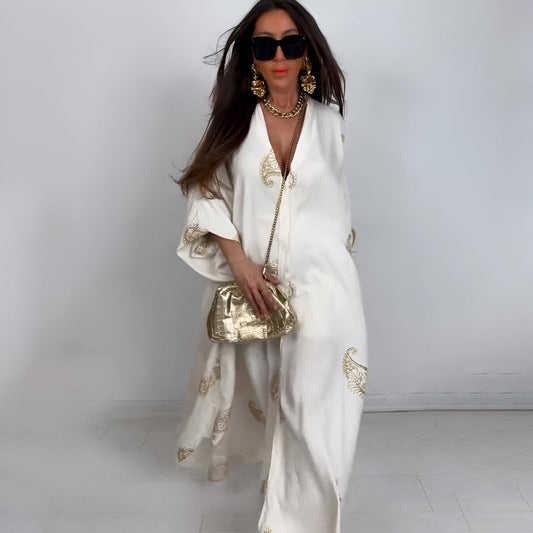 Maxi dames kaftan met luchtige pasvorm en speels patroon