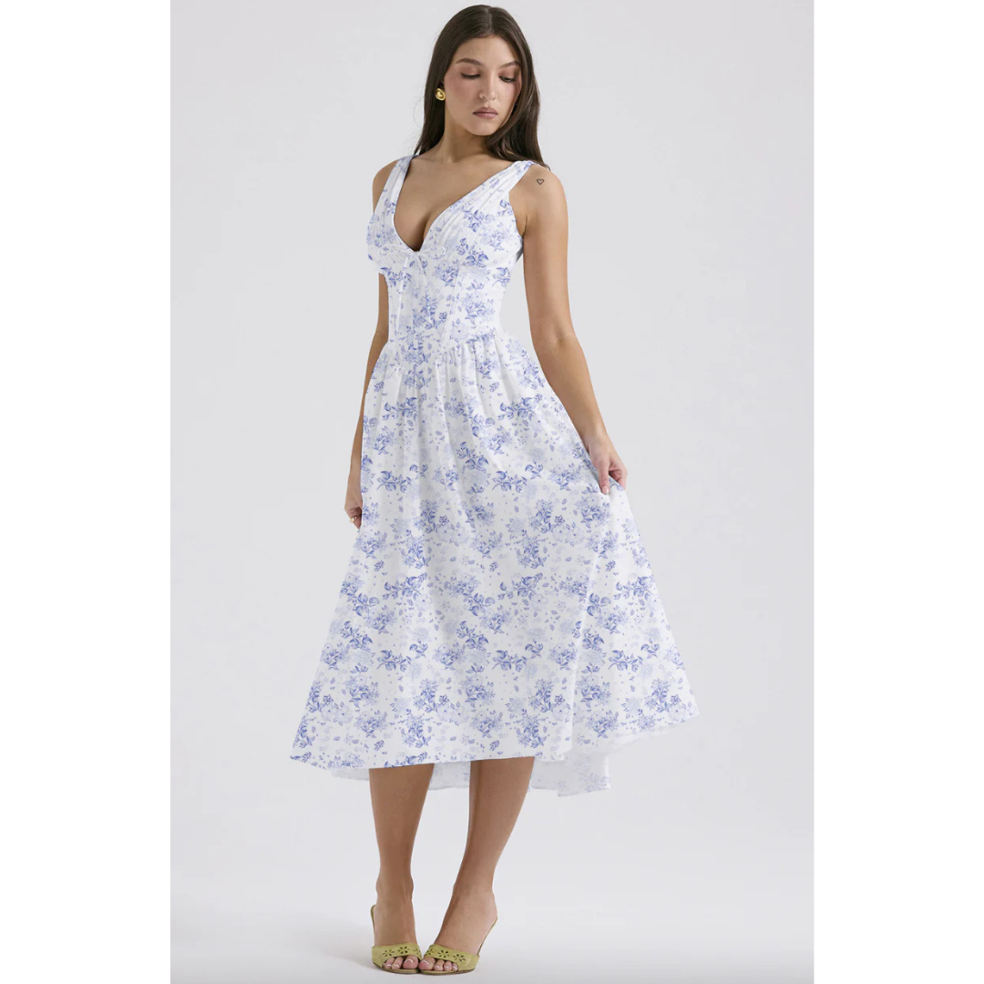 Feestelijke midi-jurk met bloemenprint en verfijnde details