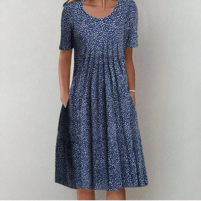 Casual midi damesjurk met bloemenprint en korte mouwen
