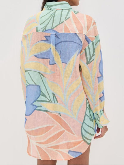 Tropisch dames set met korte broek en overhemd in zomerse stijl