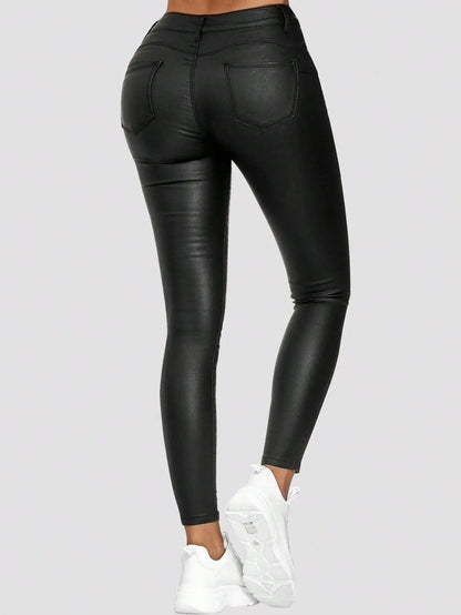 Dames Leren Broek met Praktische Zakken en Hoogwaardige Afwerking