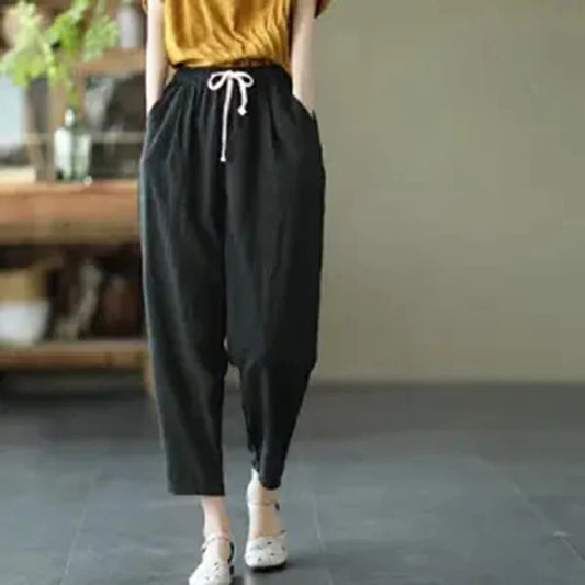 Mila – Retro Leinen-Baumwollhose met Zakken