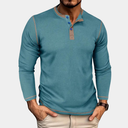Retro Wafelstof Shirt met Lange Mouwen – Milan