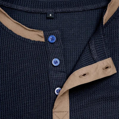 Retro Wafelstof Shirt met Lange Mouwen – Milan