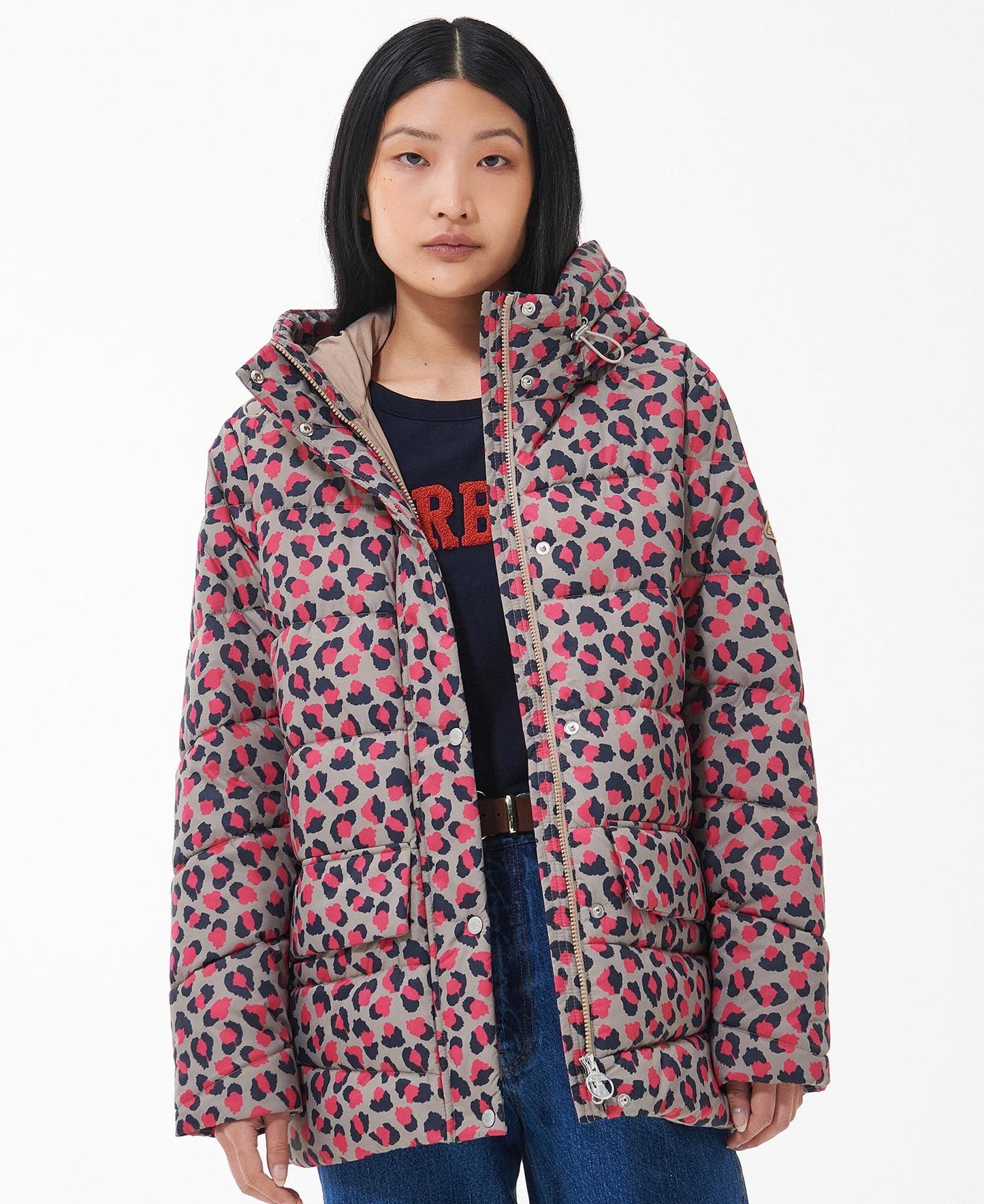 Warm gevoerde damesjas met print en capuchon – Lisa