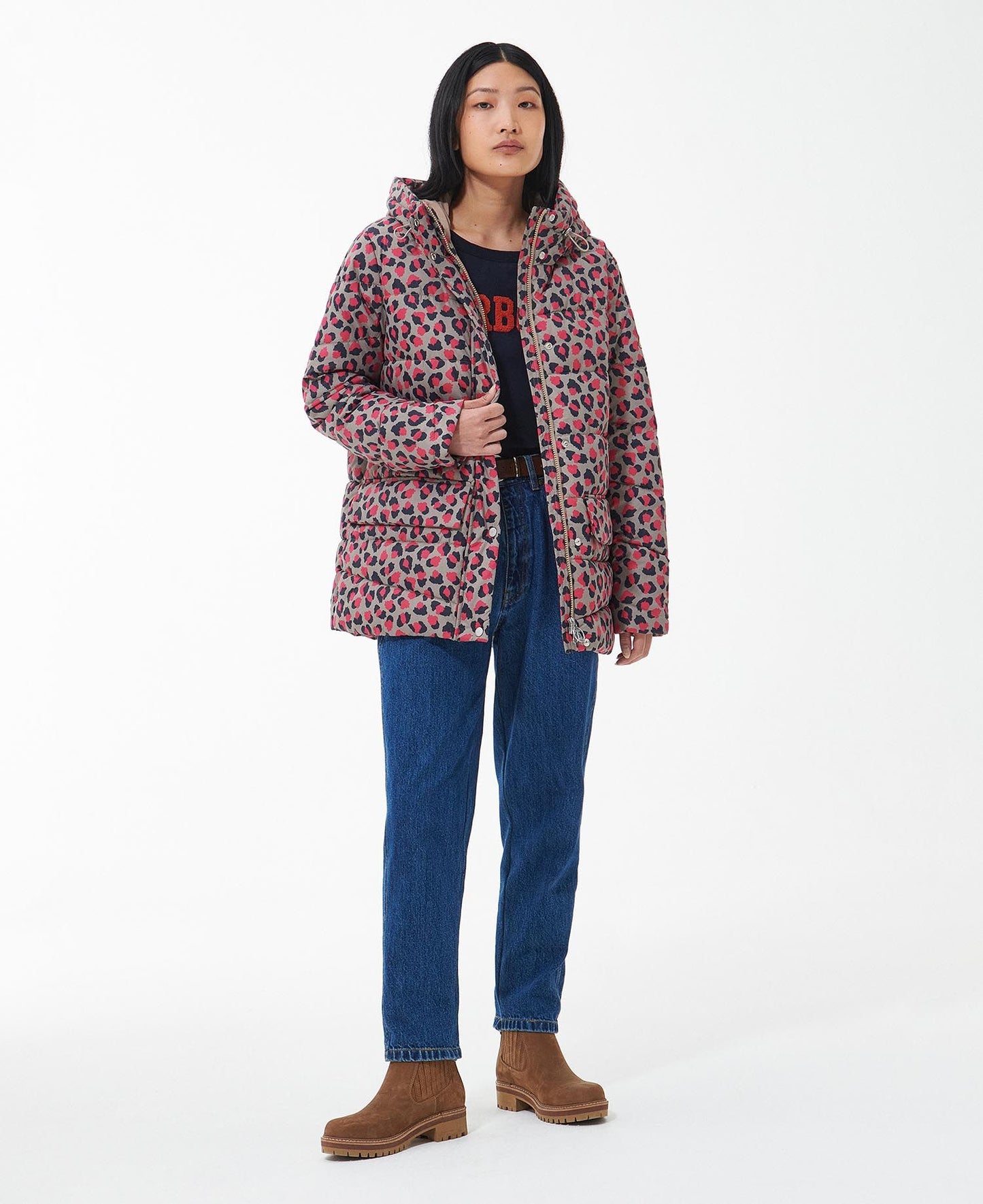 Warm gevoerde damesjas met print en capuchon – Lisa