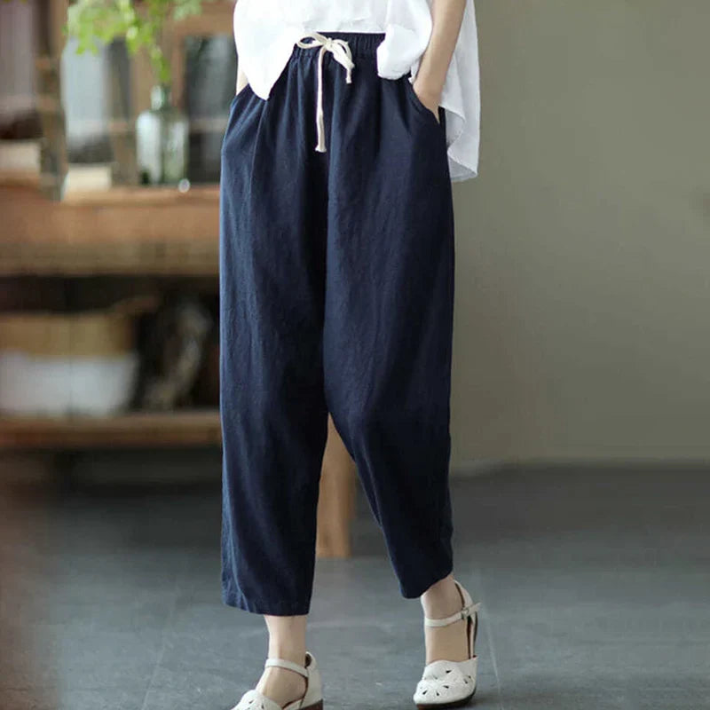 Mila – Retro Leinen-Baumwollhose met Zakken
