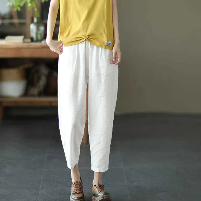 Mila – Retro Leinen-Baumwollhose met Zakken