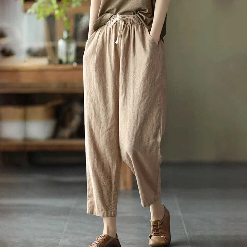 Mila – Retro Leinen-Baumwollhose met Zakken