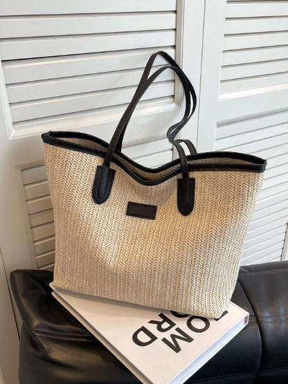 Isla Letter Patch Straw Bag