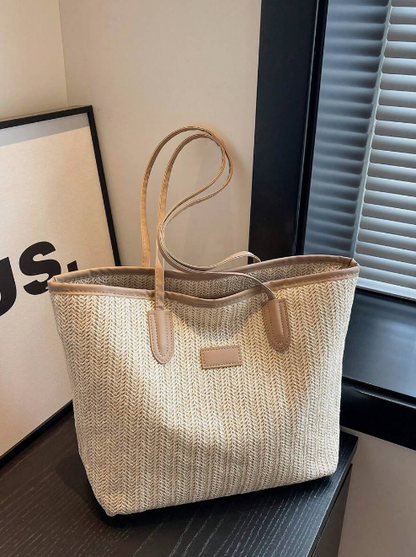 Isla Letter Patch Straw Bag