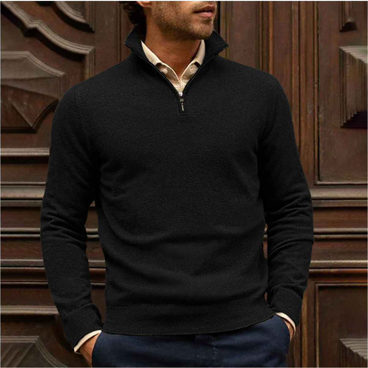 Stijlvolle heren sweater met rits voor dagelijks gebruik – Ramses
